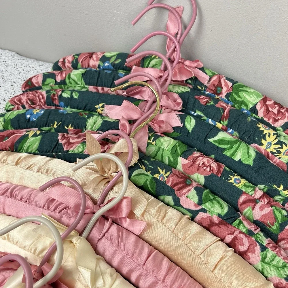 Lot of 11 Vintage Lingerie Clothing Hangers Fabric Satin Covered Cottagecore